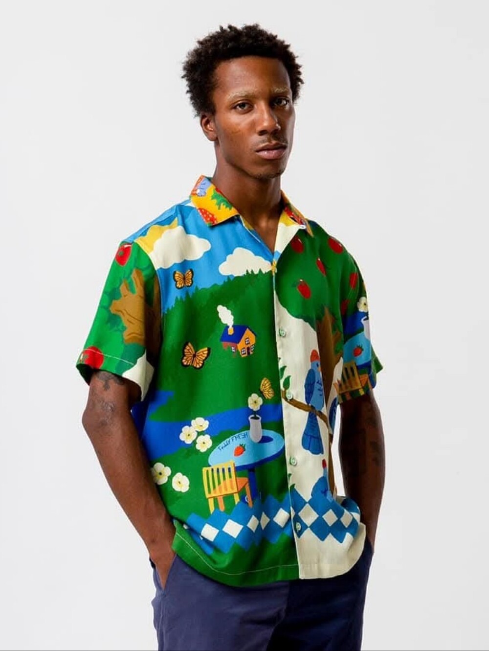 Teddy Fresh "Heaven Camp" Limited Edition Design Button Up Short Sleeve Shirt S
